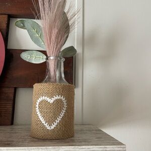 Rustic Tan and White Heart Vase with Pink Accents